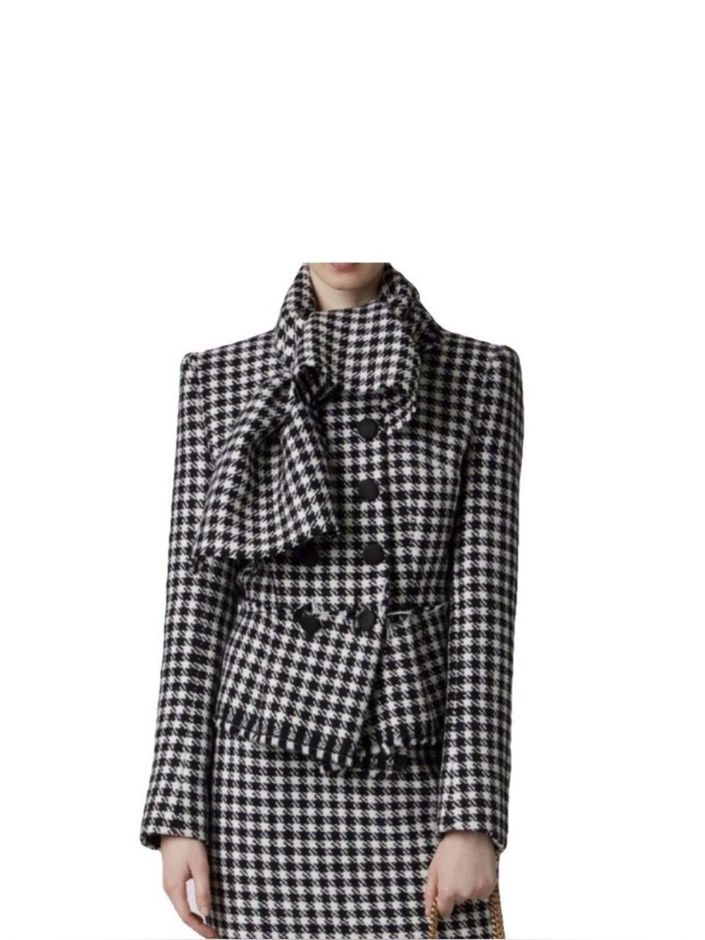 Dolce & Gabbana Black and White Houndstooth Tie-Neck Blazer